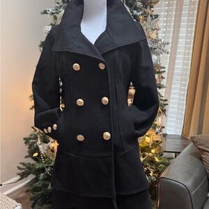 Guess Black Skirted Pea Coat